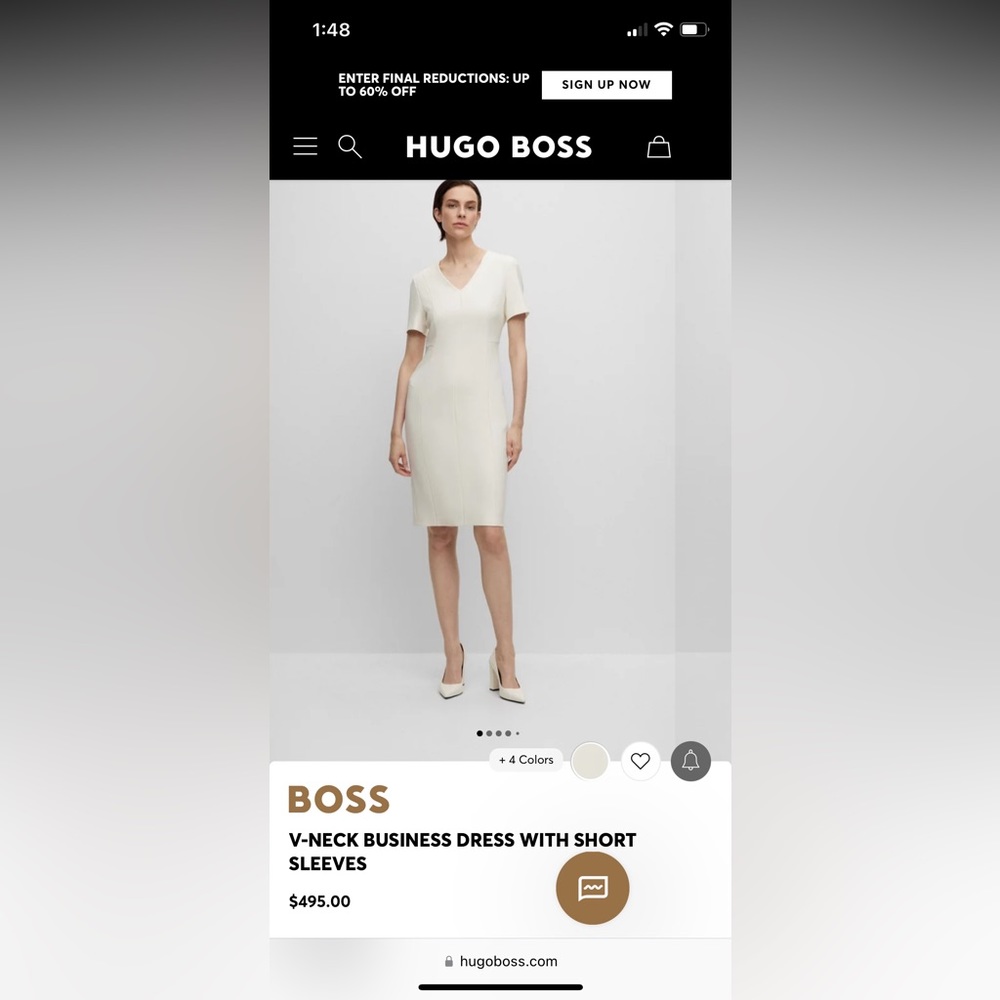 Hugo Boss Cream V-Neck Midi Dress